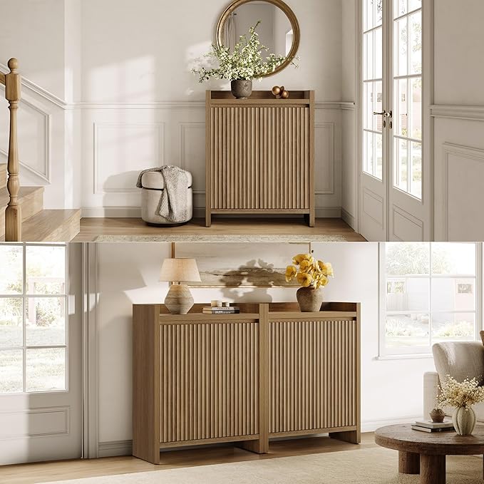 Sicotas Shoe Cabinet - Fluted Shoe Storage Cabinet with Thickened Panels for Entryway, 24-Pair Shoes Organizer with Doors & Adjustable Shelves, 6-Tier Shoe Rack Storage Cabinet for Hallway Living Room