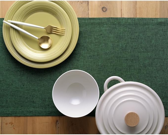 Solino Home Linen Small Table Runner 60 Inches - Athena, 100% Pure Linen Forest Green Table Runner 14 x 60 Inch Ideal for Dresser and Coffee Tables