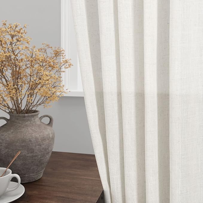Nanspring Extra Wide Linen Curtains for Living Room 108 Inch Length for Room Divider Natural Cream Rustic Farmhouse Drape Rod Pocket Back Tab Light Filtering Bedroom Window Curtain for Sliding Door