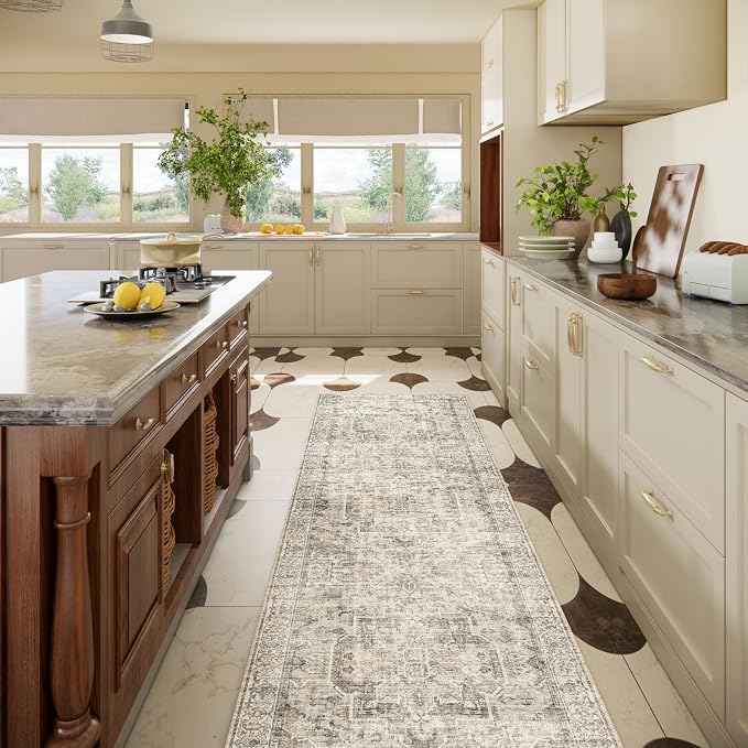 Machine Washable Kitchen Runner Rugs: 2'6"x8' Hallway Rug Non Slip Low Pile Stain Resistant Soft Carpet Runners for Hallways Indoor Entryway Kitchen Laundry Room Bedroom Farmhouse