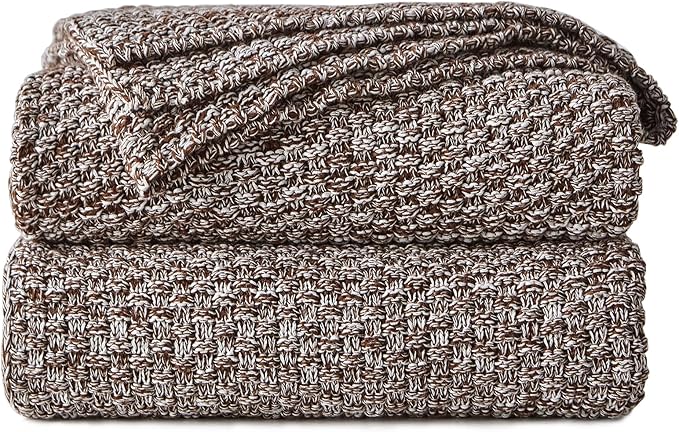 Longhui bedding 100% Cotton Knitted Throw Blanket – Coffee, Soft & Cozy, Machine Washable, 60"x80" – Perfect for Living Room, Couch, Sofa, Bed or Travel
