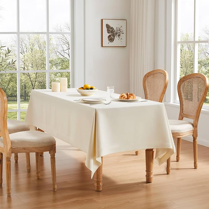 ZeeMart Basic Linen Textured Table Cloth, 52 x 70 Inch Ivory, Farmhouse Style Off White Rectangle Tablecloth, Wrinkle Resistant Washable Heavy Weight TableCloths