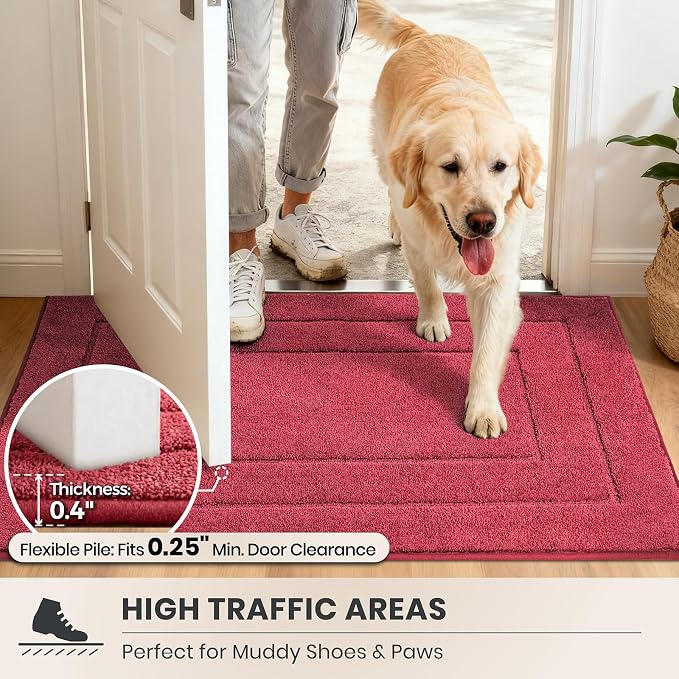 PURRUGS Dirt Trapping Door Mat 32" x 47", Non-Slip/Skid Machine Washable Entryway Rug, Dog Doormat, Super Absorbent Welcome Mat for Muddy Wet Shoes and Paws, Burgundy Red