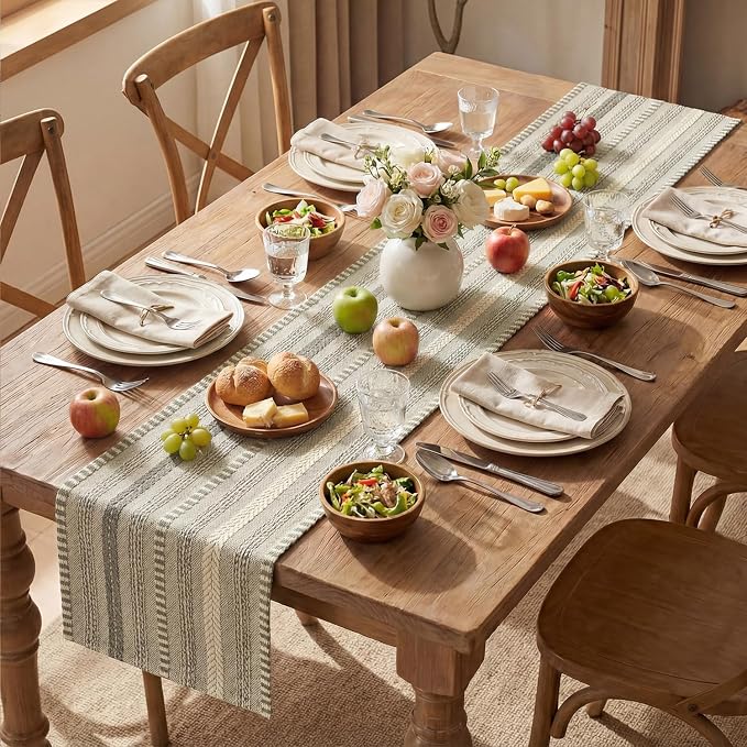 Artoid Mode Dark Grey Farmhouse Woven Table Runner, Seasonal Holiday Rustic Kitchen Dining Table Decoration for Home Party Decor 12x60 Inch