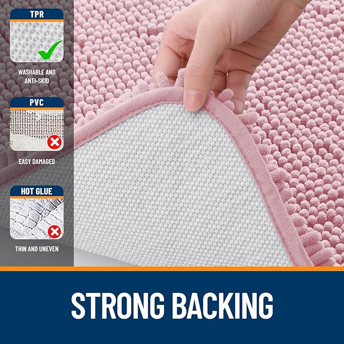 OLANLY Bathroom Runner Rugs 47x24, Soft Absorbent Chenille Bath Rugs, Rubber Backing Quick Dry, Machine Washable Long Bath Mats for Bathroom Floor, Tub and Shower, Home Decor Accessories, Dusty Rose