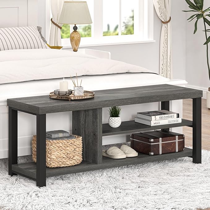 EXCEFUR Industrial Entryway Bench, Rustic Indoor Shoe Boot Storage Bench Seat for Living Room, Grey