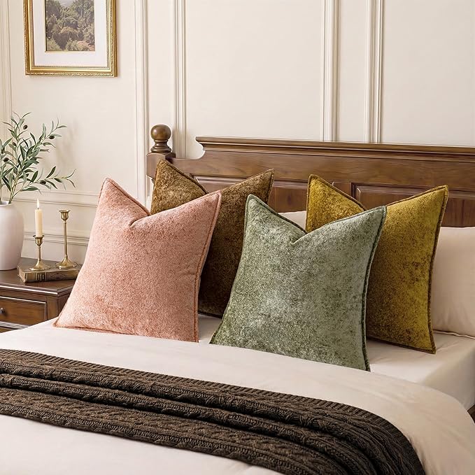 a moment Throw Pillow Covers 20X20 Inch 4 Packs,Soft Velvet Decorative Pillow Cases with 3D Ice Flower,Texture Modern Accent Cushion Covers for Sofa Couch Home Decor Golden Earth