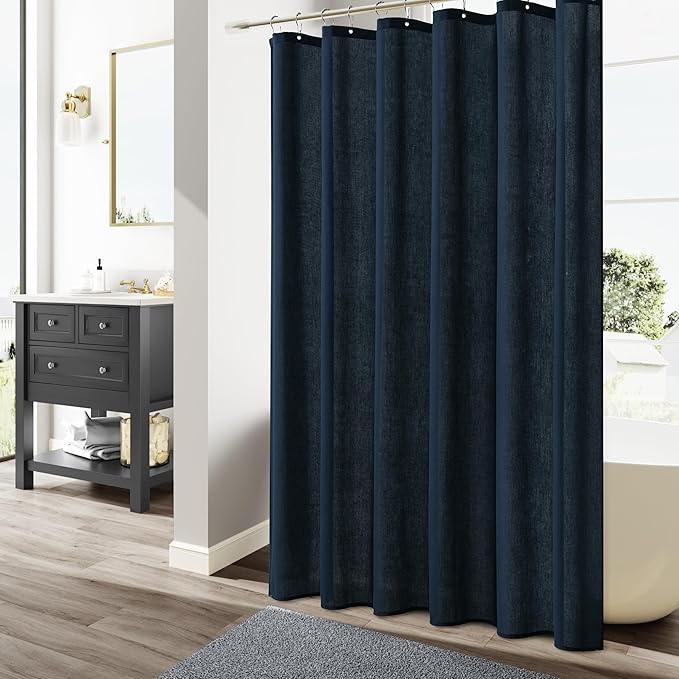 Naturoom Navy Blue Shower Curtain for Bathroom, Linen Textured Weighted Hem Cloth Shower Curtain Set with Hooks, Simple Hotel Luxury Men Nautical Bath Accessories Decor,72x72, Dark Blue