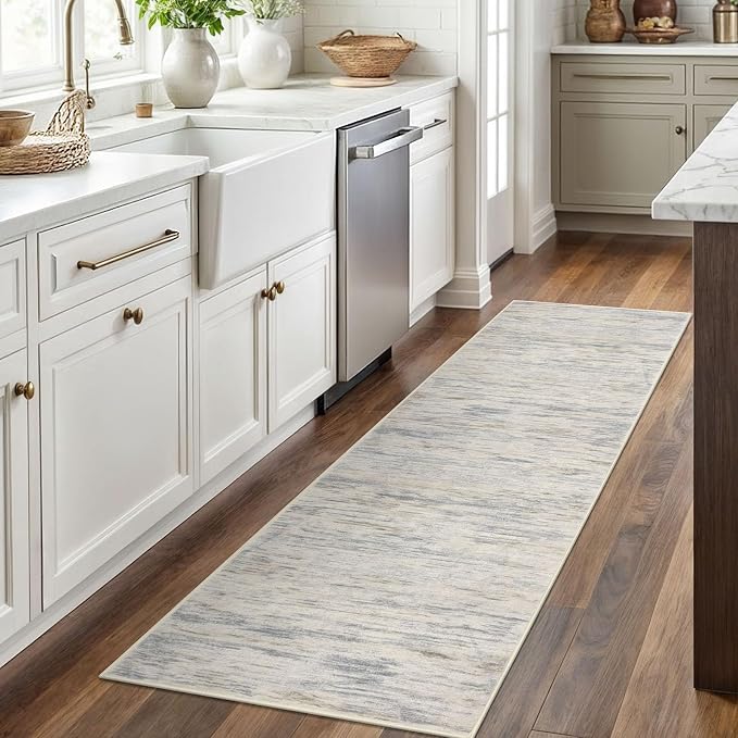 SIILOOM 2x6 Modern Abstract Runner Rug for Hallways, Gray Beige Neutral Multi Super Soft Hallway Decor Kitchen Rugs with Non-Slip, Non-Shedding Washable Runners for Entryway Laundry Indoor