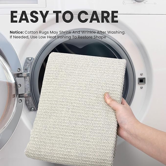 EARTHALL Washable Area Rug 3x4 Ft Non Slip Rugs for Entryway Braided Rubber Backed Throw Rugs Door Mat Indoor Outdoor Entrance Cotton Woven Rug for Kitchen Foyer Front Door Living Room, Cream/Grayish