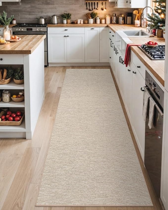DEXI Hallway Runner Rug 2'x6', Non Slip Rubber Backed Runners Carpet, Ultra Thin Entryway Rugs Indoor for Kitchen Hallway Entrance Bedroom, Beige