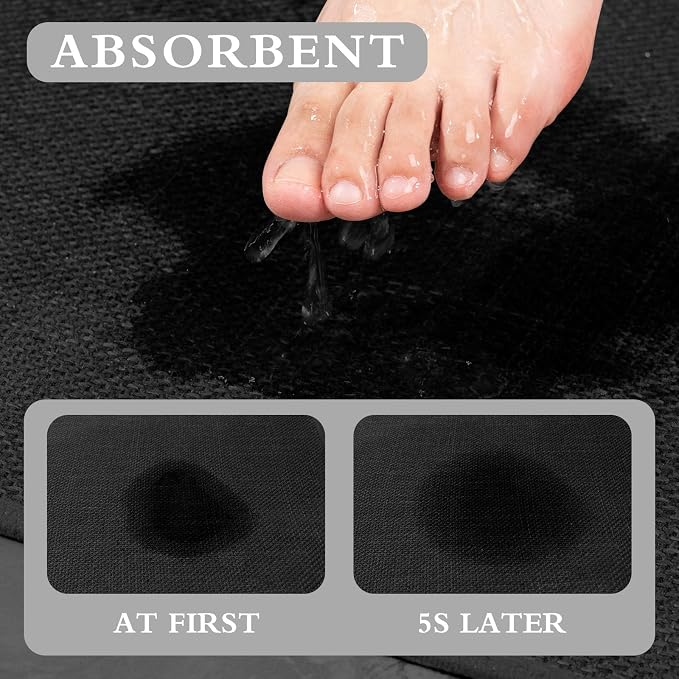 YIHOUSE Black Bathroom Rug Sets 4 Piece, Absorbent Bath Mat for Bathroom Non Slip Washable, Bathroom Mat Quick Dry, Thin Bath Rug Set for Toilet and Floor