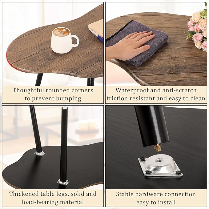 Small Coffee Table Irregular Wood Grain Desktop Coffee Tables Simple Modern Cloud Shaped Center Table Floor Standing Table for Living Room, Home Office
