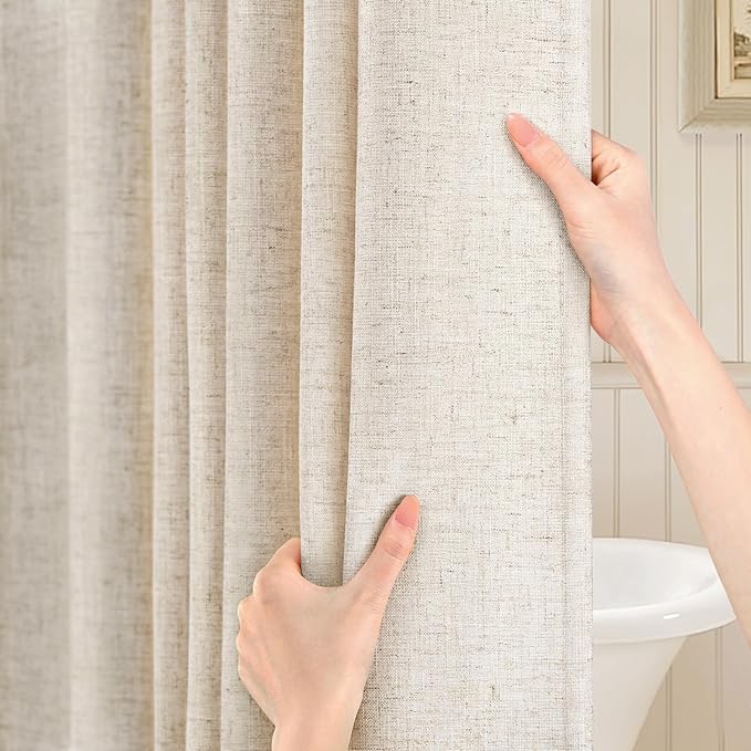 Linen Shower Curtain Boho Farmhouse Shower Curtains for Bathroom Neutral Luxury Fabric, Ivory 72 x 78 Inch