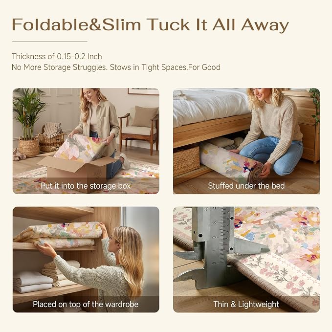 3x5 Washable Area Rug for Entryway Beige Pink Floral Abstract Soft Throw Rug Modern Non Slip Low Pile Small Carpet for Kitchen Bathroom Living Room Bedroom