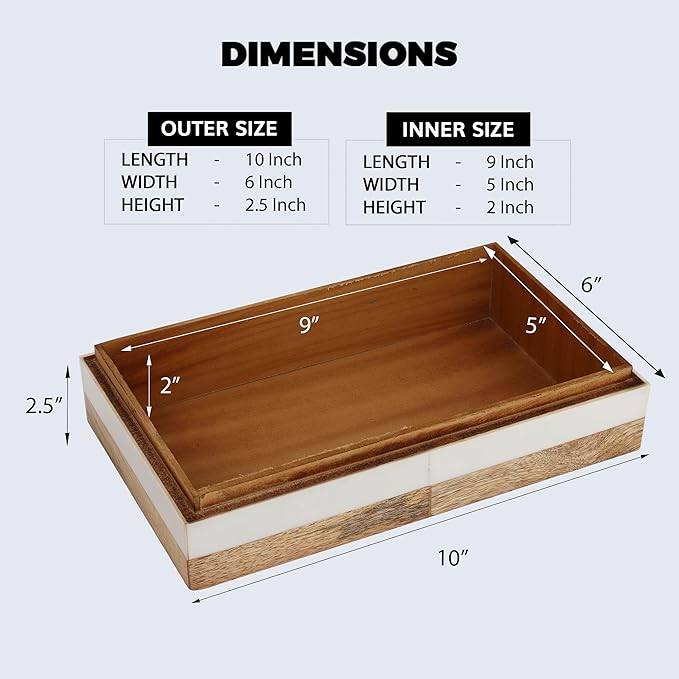 Handicrafts Home White Decorative Storage Box with Lid Wooden Storage Organizer Box Multi Purpose Storage Box for Coffee Table Desk Shelf Decor – Resin Inlay Patisserie Adorn Collection- 10x6x2.5