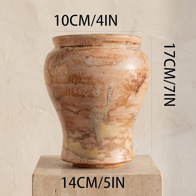 Rustic Farmhouse Ceramic Vase Home Decor, Handmade Vintage Stoneware Clay Pottery Terracotta Textured for Modern Farmhouse, Living Room, Office Desk Table Shelf, Grey and White