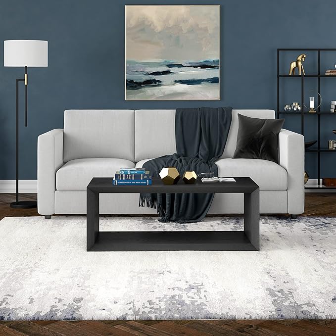 Henn&Hart 48" Rectangular Wood Coffee Table with Open Storage Shelf for Living Room, Family Room, or Office, Natural Black