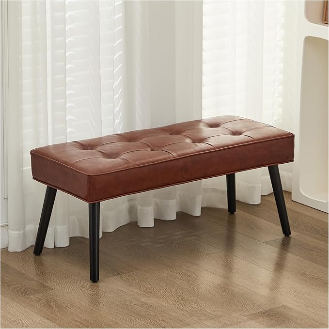40'' Upholstered Bench, Entryway Ottoman with Wooden Legs for Living Room, End of Bed Bench, Brown(PU)