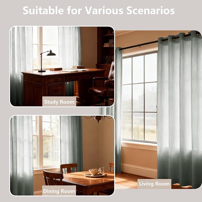 Linen Blended Sheer Curtains & Drapes - 84 Inches 2 Panels Set | Light Filtering & Semi-Sheer Privacy Protection, Grommet Top, Fits Living Room and Bedroom, 54 Inches Wide, Sage Green