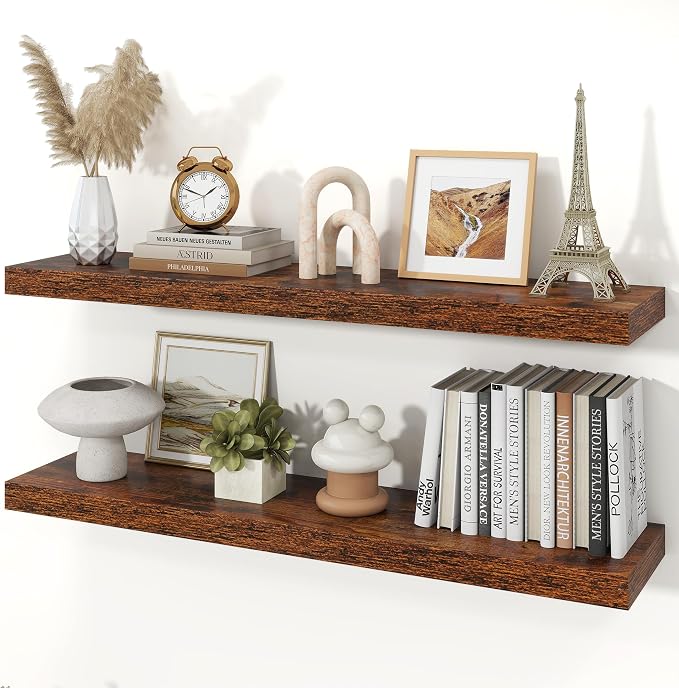 Floating Shelves for Wall, 9.3" Deep Wall Mounted Wood Shelves for Bathroom, Bedroom, Living Room, Kitchen, Hanging Shelf for Books/Storage/Room Decor (Brown, 40")