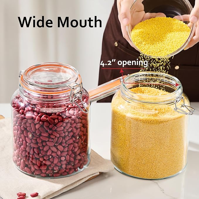 0.6 Gallon Glass Storage Jar with Airtight Lid, Wide Mouth Glass Canister Set of 2, Food Grade Clear Glass Container for Pantry Dry Food Storage, Pickling, Fermenting and Kitchen Organization