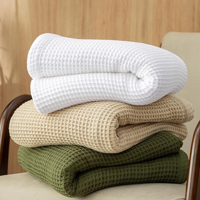 PHF 100% Cotton Waffle & Muslin Blanket King Size, Soft Breathable Luxury 400GSM Versatile Reversible Bedding for Bed, Great for Layering in Cold Weather, Home Decor Gift, 104" x 90", Frosted Grey