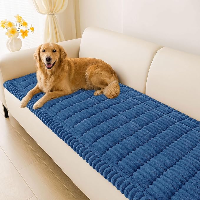 hyha Couch Cover for Dogs Washable, Non Slip Thick Flannel Sofa Protector, Pet Friendly Plush Furniture Cover for Sectional Sofa & Loveseat (Navy Blue, 27.6" x 70.9")