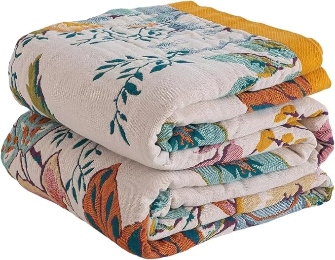 Boho Throw Blanket for Bed 100% Cotton Bohemian Blankets Ultra Soft Woven Muslin Decorative Blankets All Seasons Vintage Quilt Knitted Blanket for Sofa Chair(Beige, 60"x80")