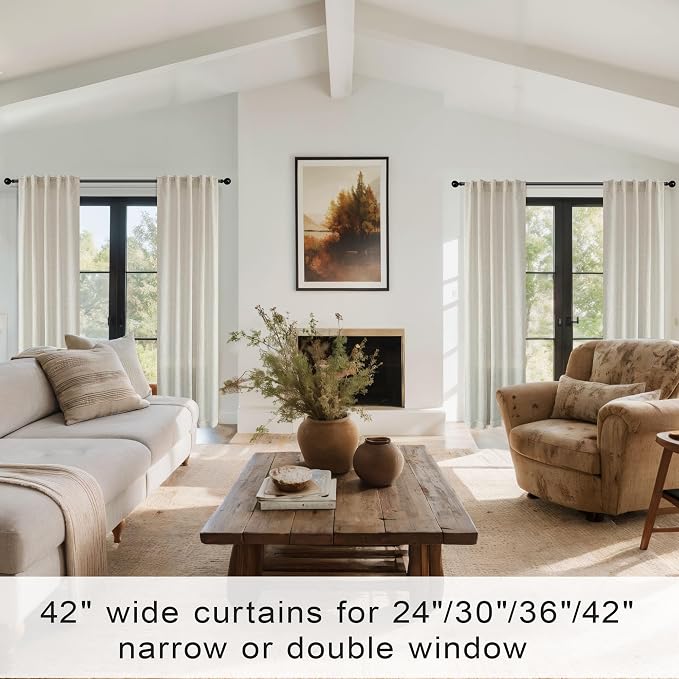 Tan Beige Rustic Curtains 42x84 Inches Long for Living Room 2 Panels Set Sheer Natural Flax Faux Linen Polyester Blended Thick Burlap Farmhouse Look Primitive Country Curtains for Bedroom Decor