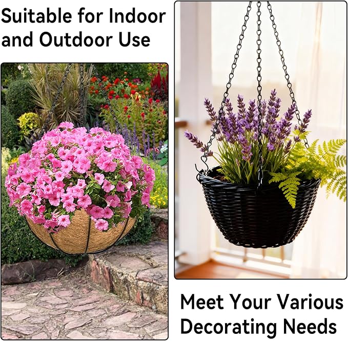 ZeeDix 4 Pack, 24 Inch Hanging Basket Chain with Hooks, Black Metal Planter Flower Pot Chain for Hanging Plants Outdoor, Adjustable Replacement Chain Plant Hangers for Lanterns Bird Feeders & Flowers