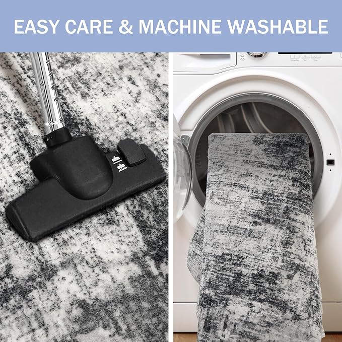 IOHOUZE Abstract Runner Rug 2x4 Ft Entryway Rugs Washable Door Mat Indoor Entrance, Rubber Backed Entryway Runners, Printed Faux Wool Non Slip Floor Carpet for Foyer Front Door Sink, Black Grey