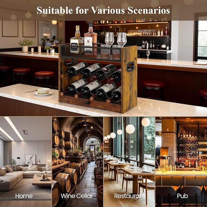 3-Tier Countertop Wine Rack, Coffee Syrup Rack Organizer With Drawer for Coffee Bar, Tabletop Liquor Bottle Display Shelf for Home Kitchens, Restaurants and Bar Counters, Holds up to 18 Bottles