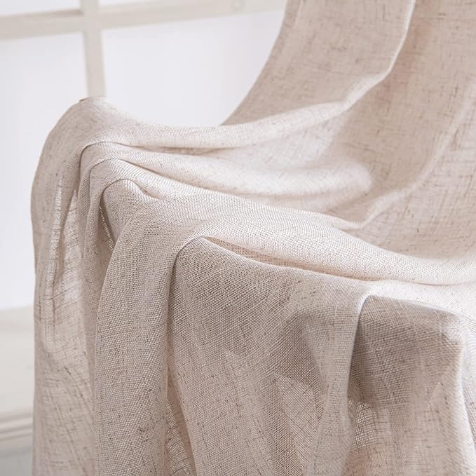 MIULEE Natural White Linen Curtains 94 Inch Length 2 Panels for Bedroom Living Room, Soft Thick Linen Textured Window Drapes Semi Sheer Light Filtering Back Tab Rod Pocket Burlap Look Decor