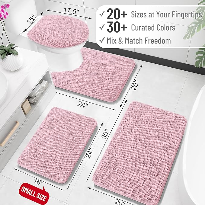 OLANLY Bathroom Runner Rugs 59x24, Soft Absorbent Chenille Bath Rugs, Rubber Backing Quick Dry, Machine Washable Long Bath Mats for Bathroom Floor, Tub and Shower, Home Decor Accessories, Dusty Rose