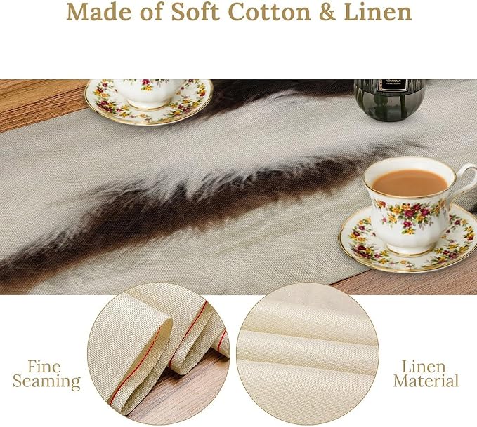Cow Print Table Runner 3D Cow Fur Skin Brown Cowhide Country Farmhouse Wild Animal Theme Table Runner for Living Room Kitchen Dining Table Decoration 13x36in