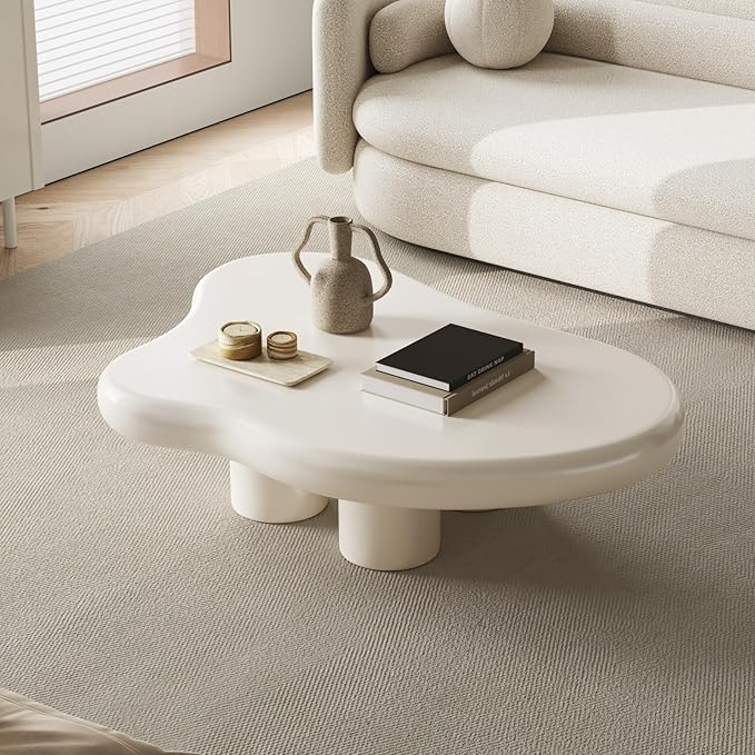 Guyii 46" Large Cloudy Coffee Table Cream White Living Room Table with 4 Legs Modern Sofa Side Table for Living Room Apartment Office