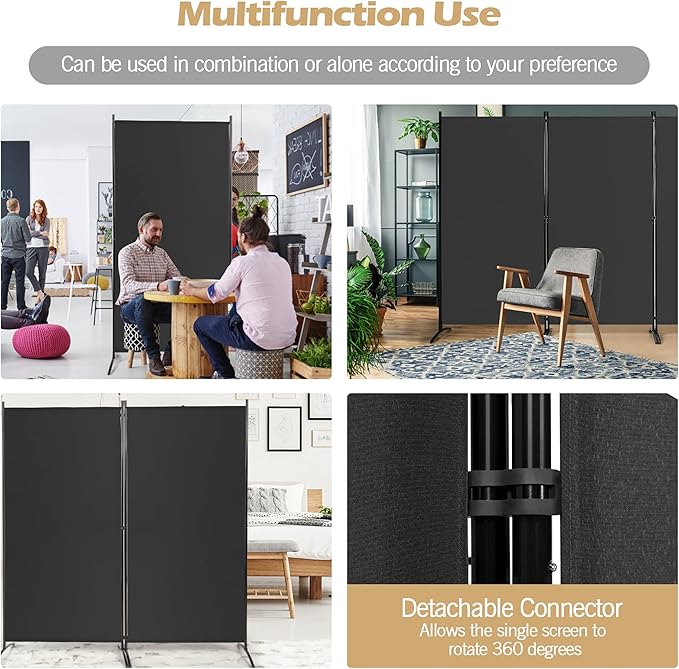 DORTALA 3-Panel Room Divider, Freestanding Folding Privacy Partition Screen with Steel Frame, Morden Room Divider for Separating Room in Bedroom, Office, Black