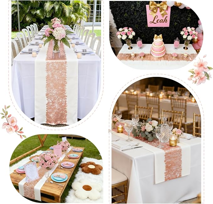Metallic Style Table Runner, Cotton and Linen Rose Gold Table Runners 36 inches Long,Pre-Pressed Metal Striping Process, Birthday Wedding Decorations for Living Room Decor(Rose Gold, 13"x36")