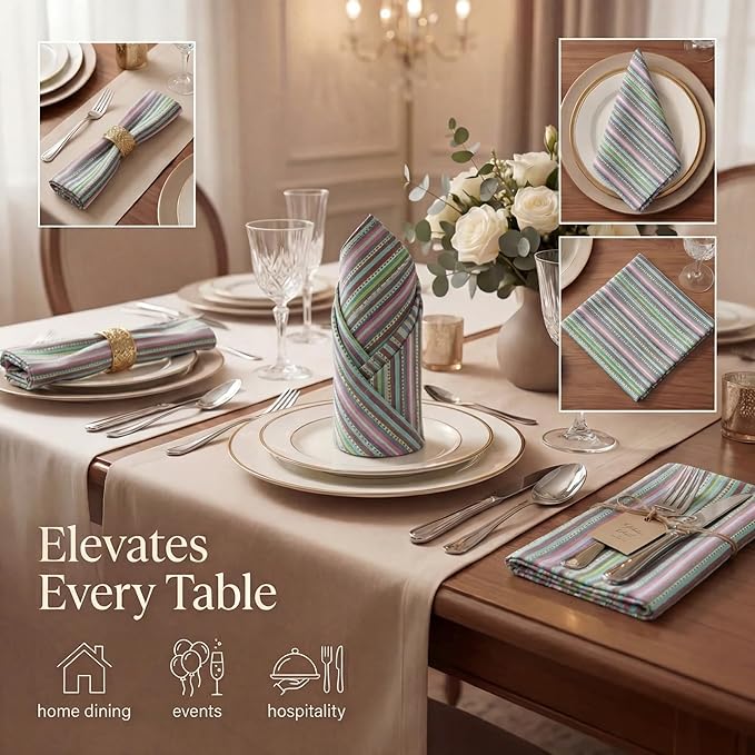 Urban Villa Cloth Napkins 100% Cotton Highly Absorbent Washable Durable Reusable Premium Dinner Napkins Ideal for Gifts for Mothers Day Hotel Farmhouse Parties - Multi Blue (20" x 20", Set of 12)