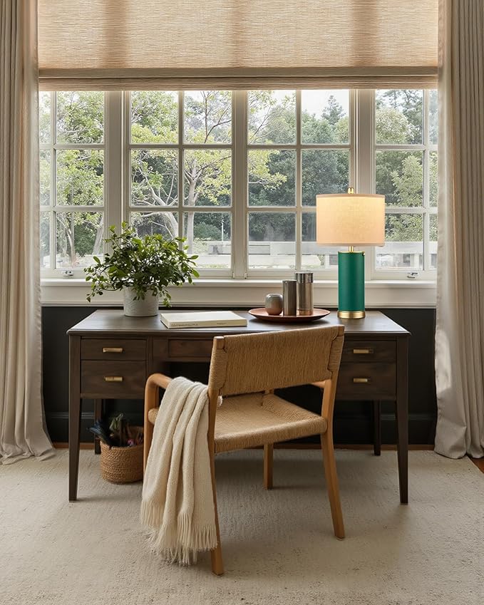 KDG 23.4" Green PU Leather Table Lamps for Living Room Set of 2, E26 Socket Modern Home Decor Fabric Lampshade Desk Lamp Lighitng for Bedroom, Bedside, Farmhouse, Nightstand, Night Light