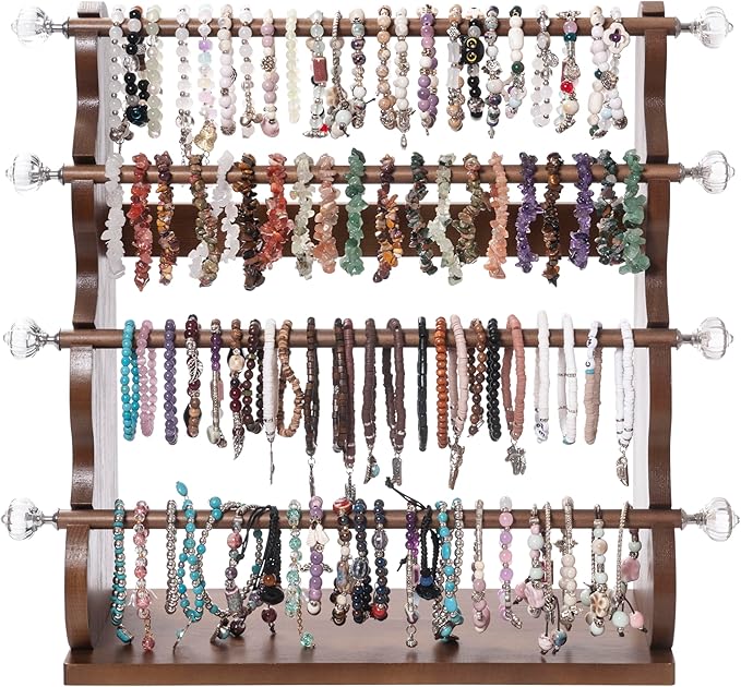 Donmills 4 Tier Wooden Bracelet Holder Stand – Bracelet Organizer Storage Display for Selling- Bangle & Scrunchie,Watch Jewelry Organizer Showcase and Home Storage (Dark Brown)