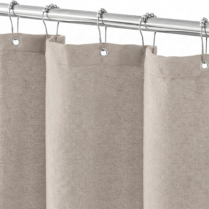 Seasonwood Linen Shower Curtain Neutral Vintage Farmhouse Linen Shower Curtains for Bathroom Boho Bathroom Decor with 12 Sturdy Stainless Steel Sliding Hangers(Taupe,72x78 Inches)
