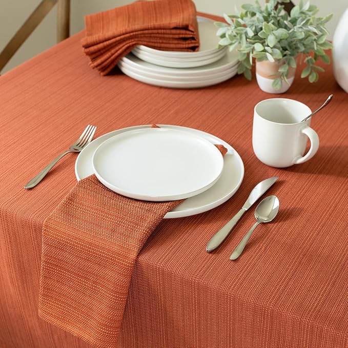 Benson Mills Cameron Textured Fabric Table Cloth, for Everyday Home Dining, Parties, Fall, Harvest, and Thanksgiving Tablecloth (60" x 104" Rectangular, Bison/Rust/Burnt Orange)