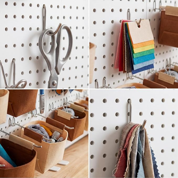 Spampur Peg Board, 6 Pack Metal PegBoard Organizer with Accessories, White Pegboard Panels with 50 Pcs Hooks and Baskets, Wall Organizer for Office, Craft Room Organization, Garage, Sewing Room