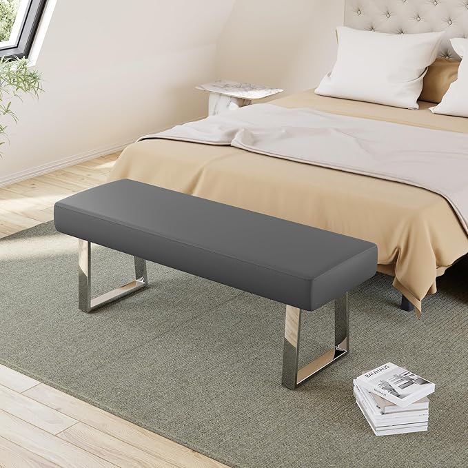 JIEXI Bedroom Bench, Bed end upholstered Bench, Indoor Corner Small Footstool with Metal Legs, for Kitchen entryway Dining Room and Living Room Window