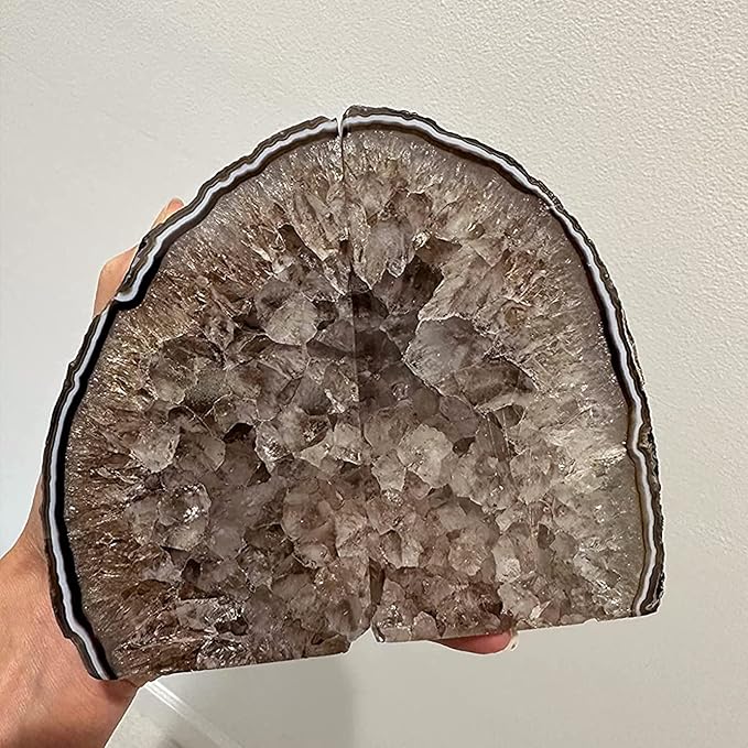 JIC Gem Agate Bookend(s) Black Bookshelf Decor geode bookends 1 Pair 3to 4 Lbs from Brazilian with Rubber Bumpers for Office and Home Decoration