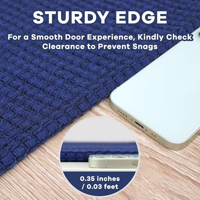 EARTHALL Woven Runner Rug 3x7 Ft Washable Runners for Hallways Wide Non Slip Rubber Backed Kitchen Runner Braided Indoor Floor Carpet for Entryway, Hallway, Kitchen, Bedroom, Royal Blue/Navy