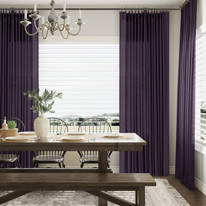 Aersas Plum Pinch Pleated Linen Curtains 63 Inch Length 2 Panels for Living Room Bedroom Semi Sheer Window Curtain Boho Neutral Back Tab Pinch Pleat Drape with Hooks 40x63