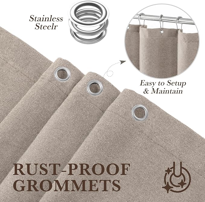 Seasonwood Extra Long Linen Shower Curtain Neutral Farmhouse Linen Shower Curtains for Bathroom Boho Bathroom Decor with 12 Sturdy Stainless Steel Sliding Hangers(Taupe,72x96 Inches)